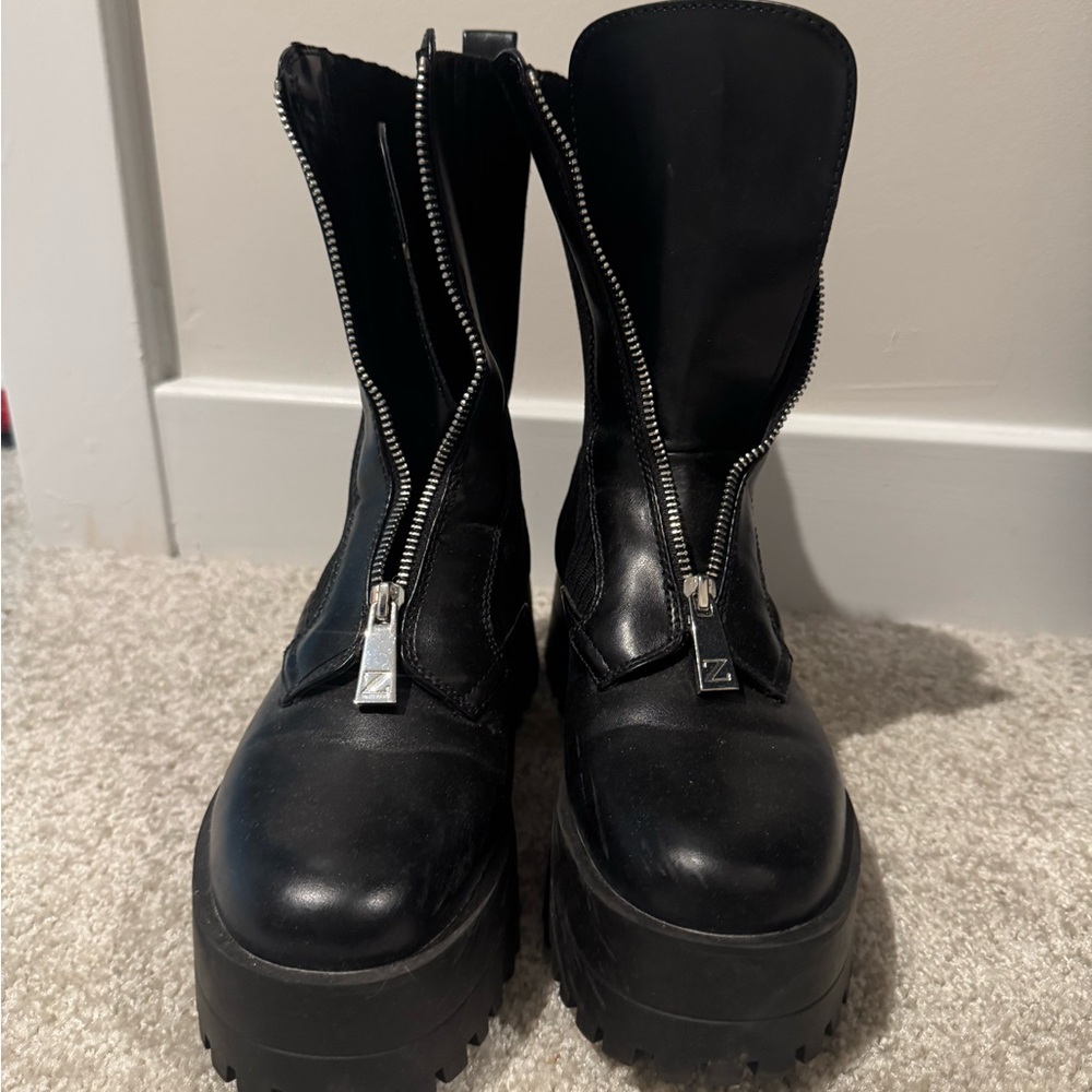 Black Zippered platform combat Women's Boots ZARA EU 37